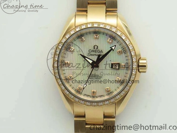 0515 Versatile Aqua Terra Ladies 35mm RG V6F Best Edition White MOP Dial Diam On RG Bracelet A 8104